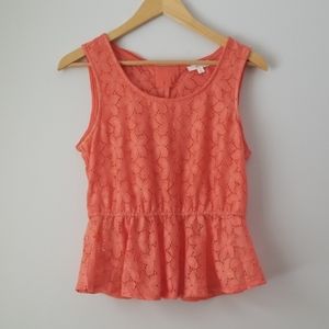 Mine Brand Lacey chiffon peplum orange tank Womens Sm